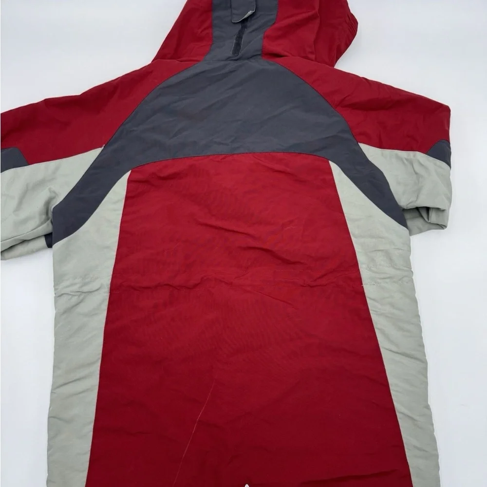 L.L. Bean Red, Gray and Light Gray Hooded Colorblock Jacket